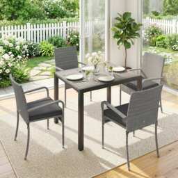 Outsunny 7 Piece Rattan Garden Furniture Set, 6 Seater Garden Table and 6 Stackable Chairs with Extendable Acacia Wood Tabletop - thumbnail 9