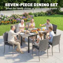 Outsunny 7 Piece Rattan Garden Furniture Set, 6 Seater Garden Table and 6 Stackable Chairs with Extendable Acacia Wood Tabletop - thumbnail 4
