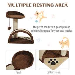 PawHut Cat Scratching Post, Indoor Activity Centre, Kitten Climber with Scratcher, Hanging Ball, Brown - Aosom UK - thumbnail 6