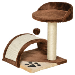 PawHut Cat Scratching Post, Indoor Activity Centre, Kitten Climber with Scratcher, Hanging Ball, Brown - Aosom UK