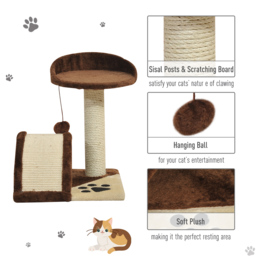 PawHut Cat Scratching Post, Indoor Activity Centre, Kitten Climber with Scratcher, Hanging Ball, Brown - Aosom UK - thumbnail 5