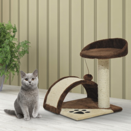 PawHut Cat Scratching Post, Indoor Activity Centre, Kitten Climber with Scratcher, Hanging Ball, Brown - Aosom UK - thumbnail 2