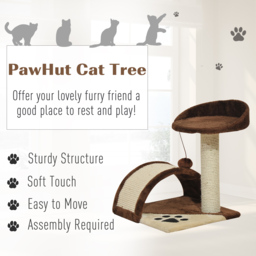 PawHut Cat Scratching Post, Indoor Activity Centre, Kitten Climber with Scratcher, Hanging Ball, Brown - Aosom UK - thumbnail 4