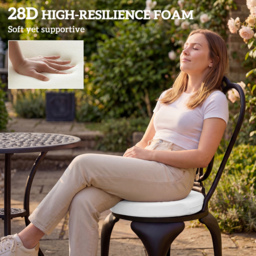 Outsunny Outdoor Bistro Chair Cushions Set of 4 with Removable Cover, 41 x 41 x 5 cm Round Seat Cushions with Ties, White - thumbnail 4