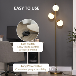 HOMCOM 3-Light Tree Floor Lamps for Living Room, Modern Standing Lamp for Bedroom with Globe Lampshade, 3000K/4000K/6000K Colour Temperatures, Steel Base, Gold Tone - thumbnail 5