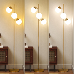 HOMCOM 3-Light Tree Floor Lamps for Living Room, Modern Standing Lamp for Bedroom with Globe Lampshade, 3000K/4000K/6000K Colour Temperatures, Steel Base, Gold Tone - thumbnail 4