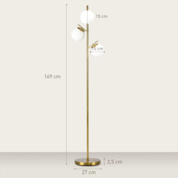 HOMCOM 3-Light Tree Floor Lamps for Living Room, Modern Standing Lamp for Bedroom with Globe Lampshade, 3000K/4000K/6000K Colour Temperatures, Steel Base, Gold Tone - thumbnail 3