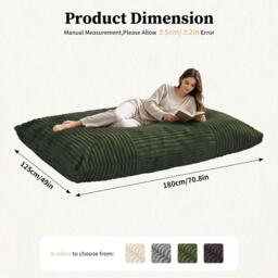 Convertible Bean Bag Chair with Memory Foam, Versatile Lounger for Reading and Gaming, 180L x 125W cm, Green - Aosom UK - thumbnail 3