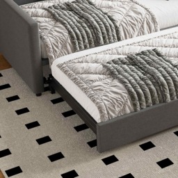 Single Day Bed with Pull-Out Bottom Bed, Converts to Double Floor Bed, Space-Saving Grey Sofa Bed for Apartments, 203L x 191W x 73H cm, Gray- Aosom.UK - thumbnail 7