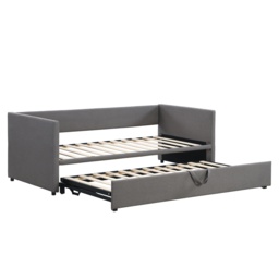 Single Day Bed with Pull-Out Bottom Bed, Converts to Double Floor Bed, Space-Saving Grey Sofa Bed for Apartments, 203L x 191W x 73H cm, Gray- Aosom.UK - thumbnail 2