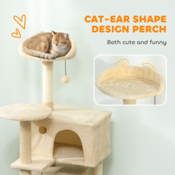PawHut 140cm Large Cat Tree Tower with Sisal Scratching Posts, Condos, Plush Perches, Hammock, Ladder, Beige - thumbnail 5