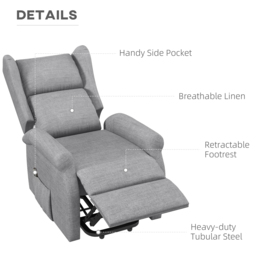 HOMCOM Power Lift Chair for Elderly, Electric Riser Recliner Armchair with Remote Control, Grey - Aosom UK - thumbnail 4