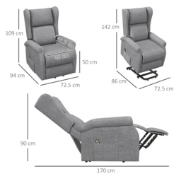 HOMCOM Power Lift Chair for Elderly, Electric Riser Recliner Armchair with Remote Control, Grey - Aosom UK - thumbnail 3