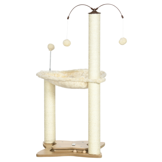 PawHut Cat Tree Indoor Kitten Play Tower, Sisal Scratching Posts with Hammock & Ball Toy, 53.5x53.5x90 cm, Beige - Aosom UK - image 1