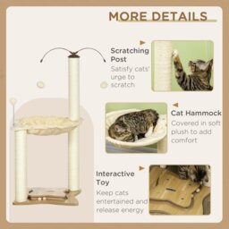 PawHut Cat Tree Indoor Kitten Play Tower, Sisal Scratching Posts with Hammock & Ball Toy, 53.5x53.5x90 cm, Beige - Aosom UK - thumbnail 5