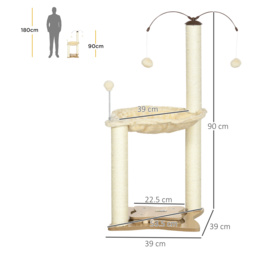 PawHut Cat Tree Indoor Kitten Play Tower, Sisal Scratching Posts with Hammock & Ball Toy, 53.5x53.5x90 cm, Beige - Aosom UK - thumbnail 3
