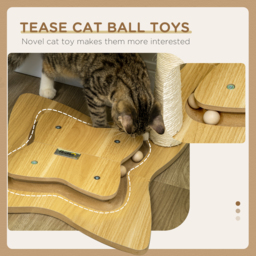 PawHut Cat Tree Indoor Kitten Play Tower, Sisal Scratching Posts with Hammock & Ball Toy, 53.5x53.5x90 cm, Beige - Aosom UK - thumbnail 7