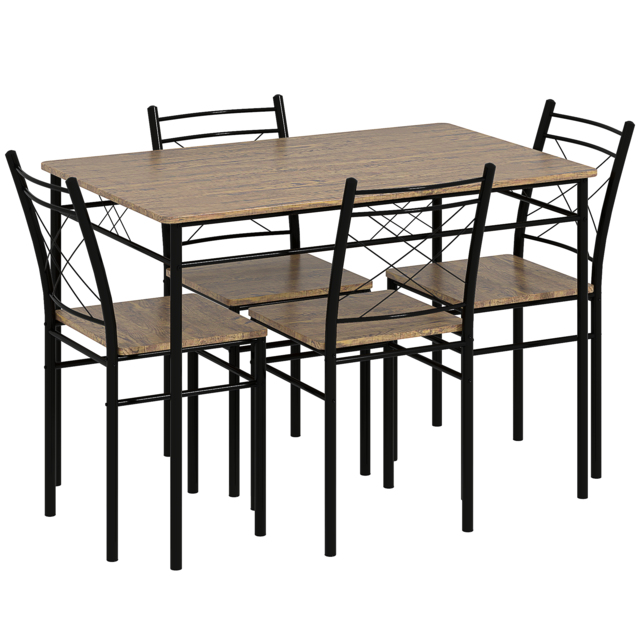 HOMCOM Modern Dining Table Set for 4, Space-Saving 5 Pieces Kitchen Table Set with Rectangle Table and Steel Frame, Oak - image 1