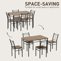 HOMCOM Modern Dining Table Set for 4, Space-Saving 5 Pieces Kitchen Table Set with Rectangle Table and Steel Frame, Oak - thumbnail 5
