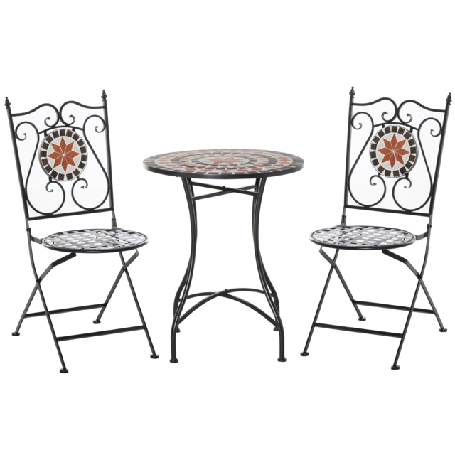 Outsunny 3 Pieces Garden Furniture Set, Bistro Set with 1 Ceramic Tile Round Table and 2 Foldable Chairs for Outdoor, Indoor, Patio, Balcony, Black - image 1