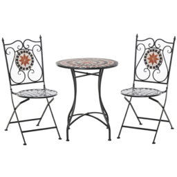 Outsunny 3 Pieces Garden Furniture Set, Bistro Set with 1 Ceramic Tile Round Table and 2 Foldable Chairs for Outdoor, Indoor, Patio, Balcony, Black