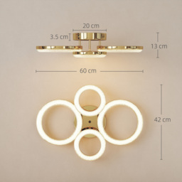 HOMCOM LED Ceiling Light, Modern 4 Rings Ceiling Lamp with Wall Switch Control, 40W 4350lm Flush Mount Ceiling Light with 3500K/4500K/6000K Colour Temperatures for Living Room, Bedroom, Gold Tone - thumbnail 3