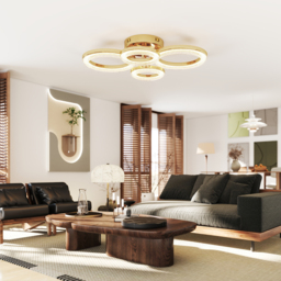 HOMCOM LED Ceiling Light, Modern 4 Rings Ceiling Lamp with Wall Switch Control, 40W 4350lm Flush Mount Ceiling Light with 3500K/4500K/6000K Colour Temperatures for Living Room, Bedroom, Gold Tone - thumbnail 8