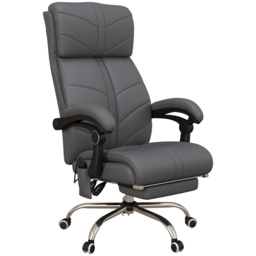 Vinsetto Vibration Massage Office Chair with Heat, PU Leather Computer Chair with Footrest, Armrest, Reclining Back, Grey - thumbnail 1