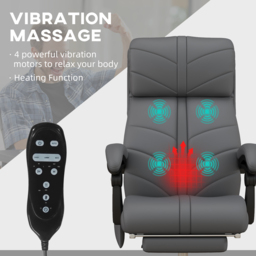 Vinsetto Vibration Massage Office Chair with Heat, PU Leather Computer Chair with Footrest, Armrest, Reclining Back, Grey - thumbnail 4