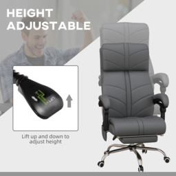 Vinsetto Vibration Massage Office Chair with Heat, PU Leather Computer Chair with Footrest, Armrest, Reclining Back, Grey - thumbnail 7