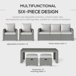 Outsunny 7-Seater Patio Furniture Set, Rattan Garden Set with Coffee Table, Footstool and Reclining Chairs, Light Grey - Aosom UK - thumbnail 4