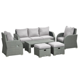 Outsunny 7-Seater Patio Furniture Set, Rattan Garden Set with Coffee Table, Footstool and Reclining Chairs, Light Grey - Aosom UK - thumbnail 1