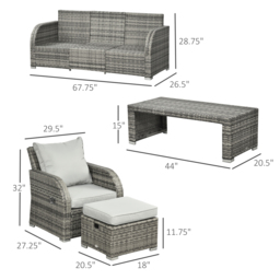 Outsunny 7-Seater Patio Furniture Set, Rattan Garden Set with Coffee Table, Footstool and Reclining Chairs, Light Grey - Aosom UK - thumbnail 3