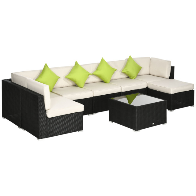 Outsunny 8 Pieces PE Rattan Corner Sofa Set, Outdoor Garden Furniture Set, Patio Wicker Sofa Seater w/ Cushion, Cushion Cover, Black - Aosom UK - image 1
