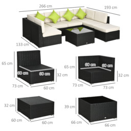 Outsunny 8 Pieces PE Rattan Corner Sofa Set, Outdoor Garden Furniture Set, Patio Wicker Sofa Seater w/ Cushion, Cushion Cover, Black - Aosom UK - thumbnail 3