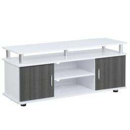 HOMCOM TV Cabinet Unit for TVs up to 55'' with Storage Shelf and Cupboards, Living Room Entertainment Center Media Console, Grey and White - Aosom UK - thumbnail 1