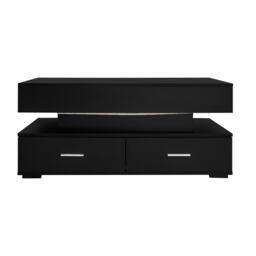 Hydraulic Lift Top Coffee Table with LED Lighting, 2 Drawers, Cocktail Table with Storage Space, for Sofa Side, 100L x 50W x 44H cm, Black - Aosom.UK - thumbnail 2