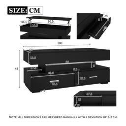 Hydraulic Lift Top Coffee Table with LED Lighting, 2 Drawers, Cocktail Table with Storage Space, for Sofa Side, 100L x 50W x 44H cm, Black - Aosom.UK - thumbnail 3