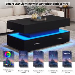 Hydraulic Lift Top Coffee Table with LED Lighting, 2 Drawers, Cocktail Table with Storage Space, for Sofa Side, 100L x 50W x 44H cm, Black - Aosom.UK - thumbnail 4