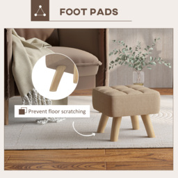 HOMCOM Modern Tufted Footstool, Fabric Foot Stool with Rubber Wood Legs, Padded Seat, for Living Room, Bedroom, Entryway, Light Brown - Aosom UK - thumbnail 6