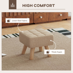 HOMCOM Modern Tufted Footstool, Fabric Foot Stool with Rubber Wood Legs, Padded Seat, for Living Room, Bedroom, Entryway, Light Brown - Aosom UK - thumbnail 5