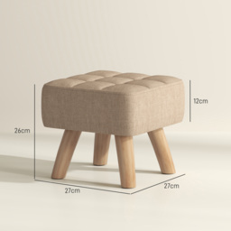 HOMCOM Modern Tufted Footstool, Fabric Foot Stool with Rubber Wood Legs, Padded Seat, for Living Room, Bedroom, Entryway, Light Brown - Aosom UK - thumbnail 3