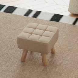 HOMCOM Modern Tufted Footstool, Fabric Foot Stool with Rubber Wood Legs, Padded Seat, for Living Room, Bedroom, Entryway, Light Brown - Aosom UK - thumbnail 7