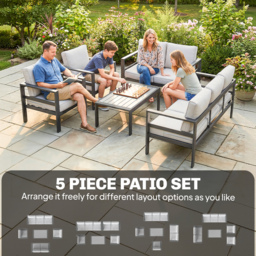 Outsunny 5 Pieces Aluminium Garden Furniture Set with Olefin Cushions, Extra Deep Outdoor Garden Sofa Set, Dark Grey - thumbnail 9