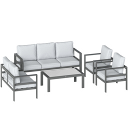 Outsunny 5 Pieces Aluminium Garden Furniture Set with Olefin Cushions, Extra Deep Outdoor Garden Sofa Set, Dark Grey