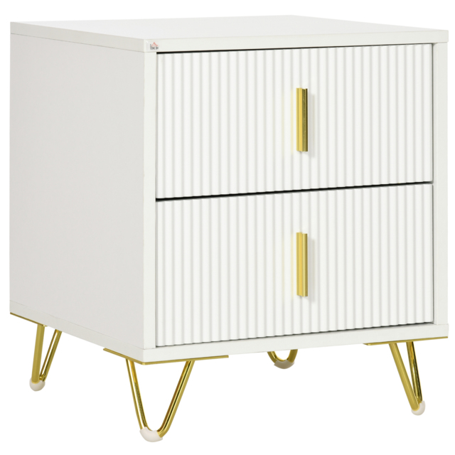 HOMCOM Bedside Table with 2 Drawers, Side End Table, Nightstand with Metal Frame for Living Room, Bedroom, White - image 1