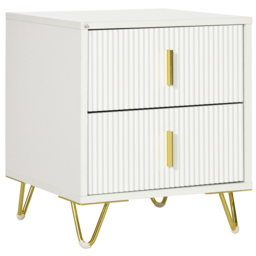 HOMCOM Bedside Table with 2 Drawers, Side End Table, Nightstand with Metal Frame for Living Room, Bedroom, White - thumbnail 1