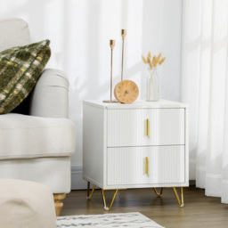 HOMCOM Bedside Table with 2 Drawers, Side End Table, Nightstand with Metal Frame for Living Room, Bedroom, White - thumbnail 7