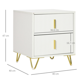 HOMCOM Bedside Table with 2 Drawers, Side End Table, Nightstand with Metal Frame for Living Room, Bedroom, White - thumbnail 3