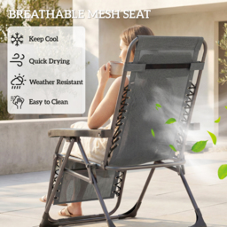 Outsunny Zero Gravity Chairs Set of 2, Folding Sunloungers Reclining Garden Chairs with Cup Holder, Headrest, Dark Grey - thumbnail 8